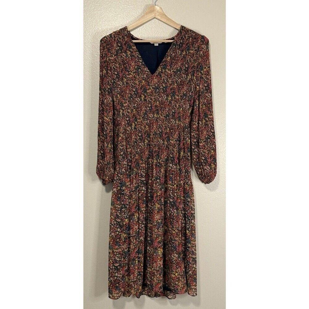 Boden V-Neck Plissé Midi Swirl Dress Sz US 10 UK 14 Ditsy Floral